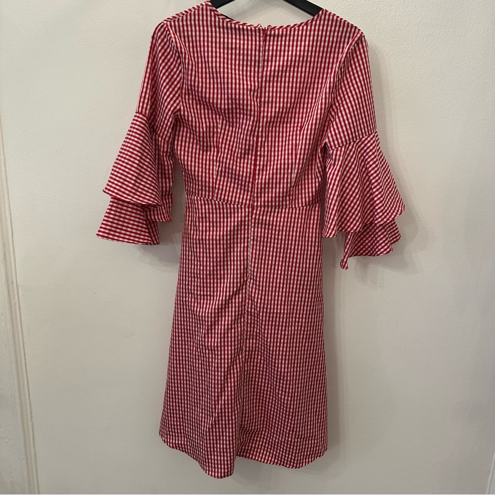 Red Gingham Ruffle Wrap Dress - Picture 2 of 5